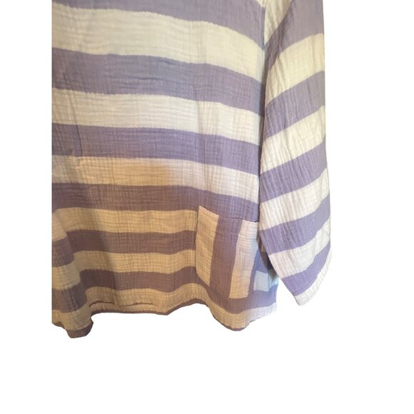 Striped Purple & White Boxy Top M By Habitat 100% Cotton - Picture 2 of 4